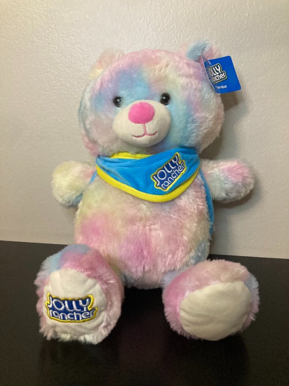 Jolly Rancher Rainbow Tie Dye 14" Plush Bear Stuffed Animal Embroidered Branding